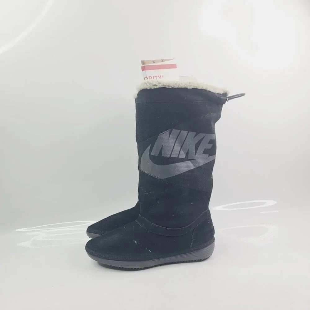 Nike Women's Black‎ Hoodie 599500-090 Sheepskin Mid-Calf Winter Snow Boot Size 7